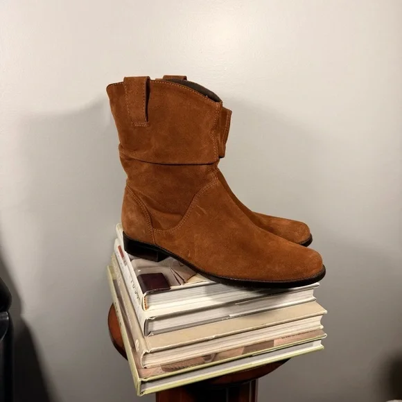 LL Bean Slouch Tan Cognac Nubuck Suede Size 10 Women’s Ankle Boots - Picture 1 of 10